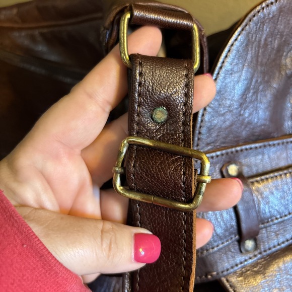 Hand Tooled Brown Leather Small Messenger Crossbody Bag Fringe boho Y2K Vintage - Picture 14 of 14